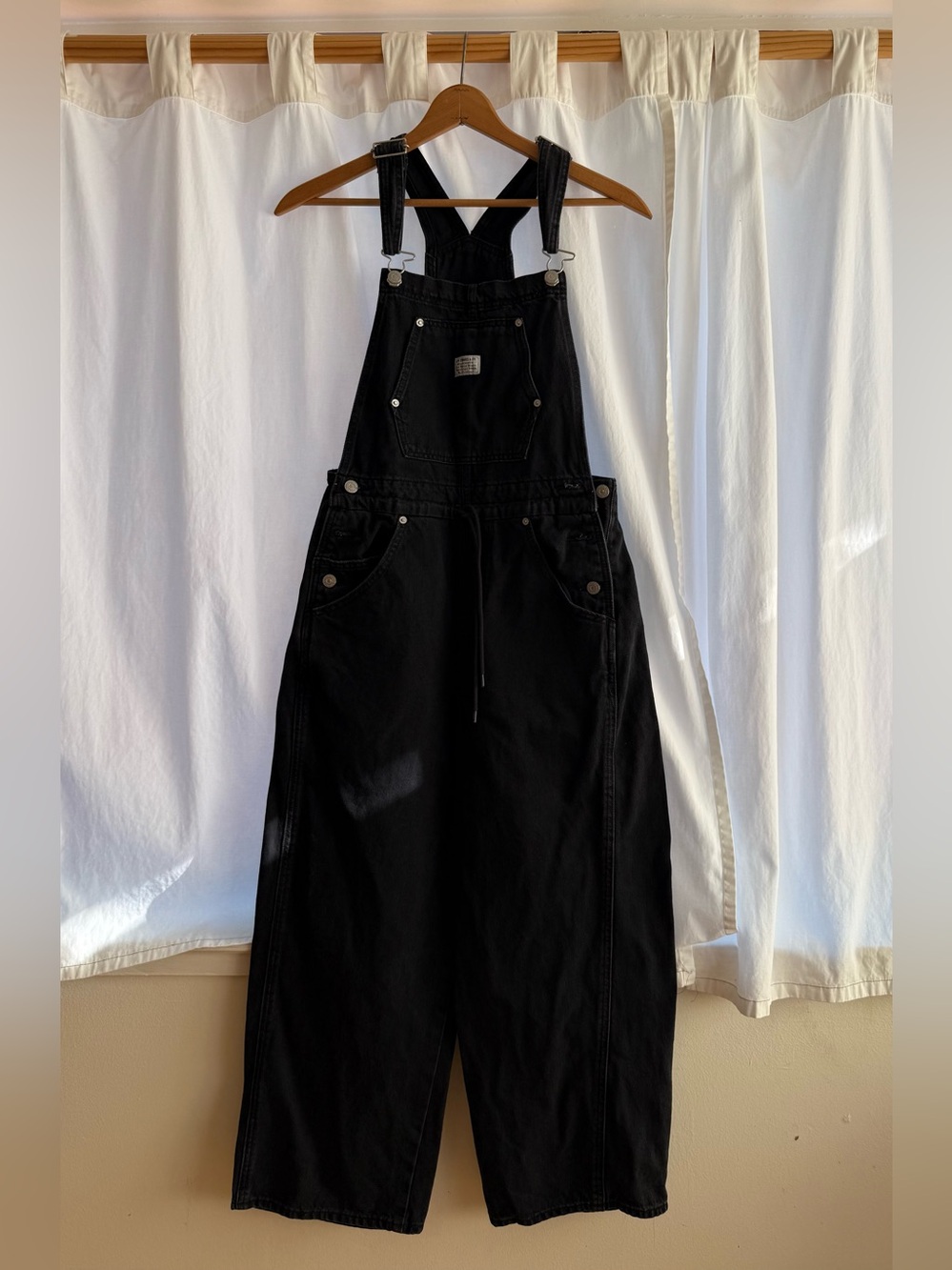 Black women’s cropped denim overalls - classic bib Jumpsuit
